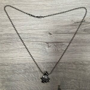 Ed Hardy Stainless Steel Skull Pendant Necklace with Black Diamonds